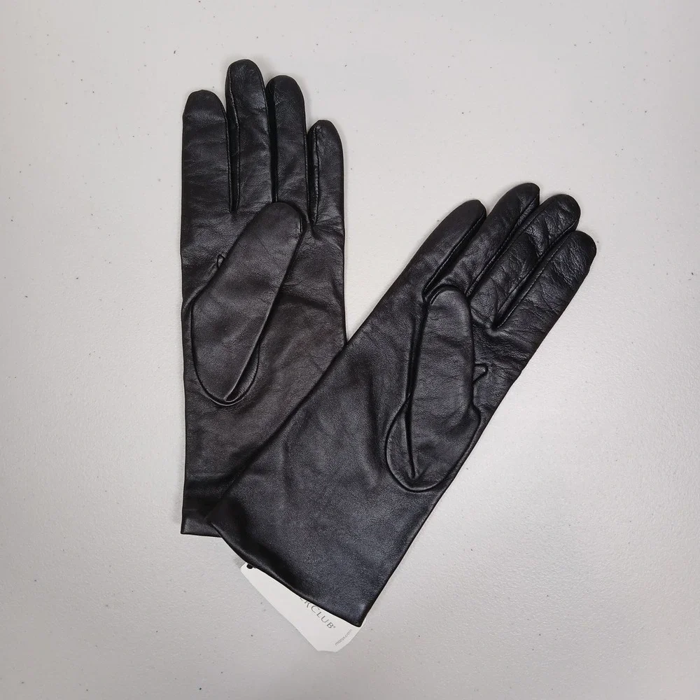 NWT Charter Club Gloves Women's 9 Black Genuine Leather Cashmere Lined